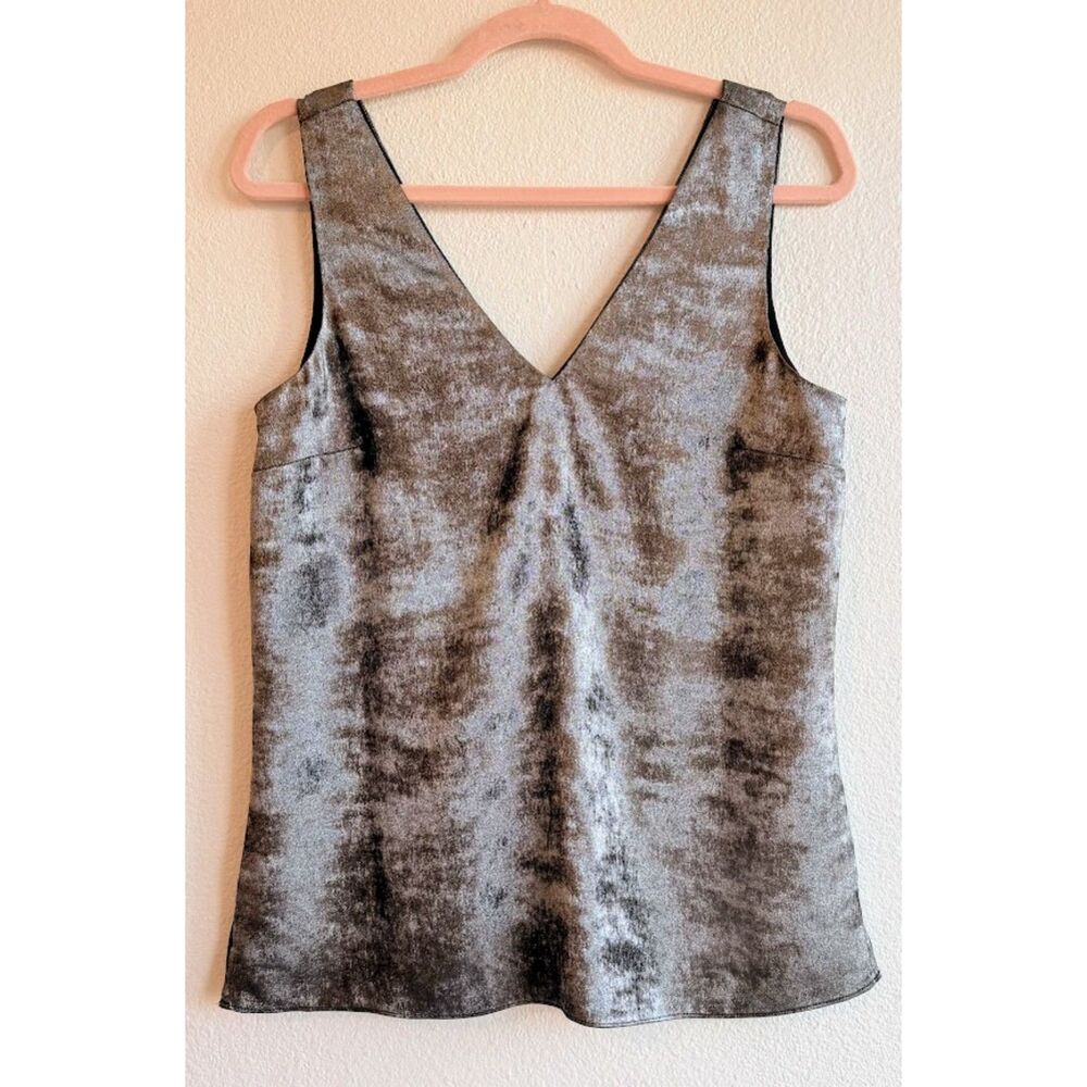 Brochu Walker The Oda Tank Double V Neck Top in Metallic Silver & Black size XS